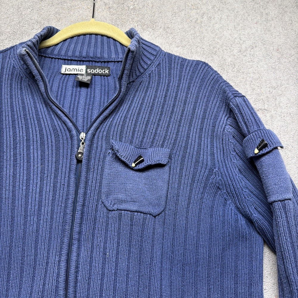 Jamie Sadock Golf Jacket Women's Blue‎ Ribbed Zip Front Silk Blend Medium